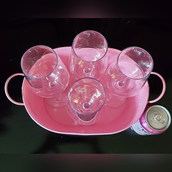 (5pc) 11oz🍷9 1/4" Clear Wine Glass & 1 Pink Metal 2 Handle Bucket - Picture 12 of 16